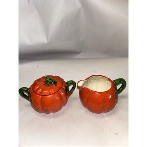 VTG 1950's Japanese Maruhon Ware Hand Painted Ceramic Tomato Sugar & Creamer Set